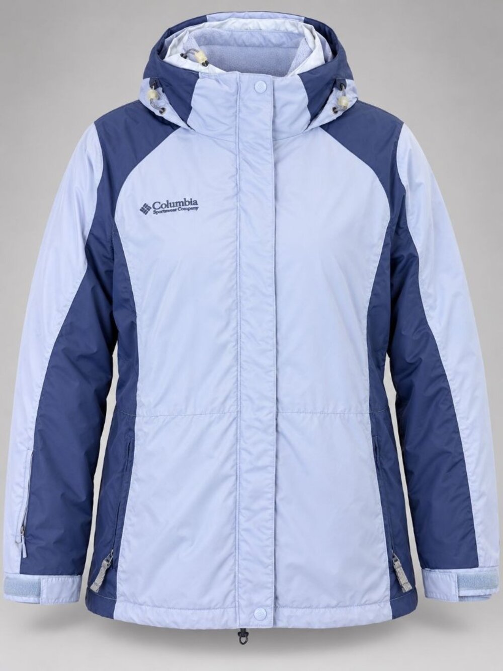 Columbia Womens XL Interchange Jacket Light Blue & Navy Hooded Winter Ski Coat